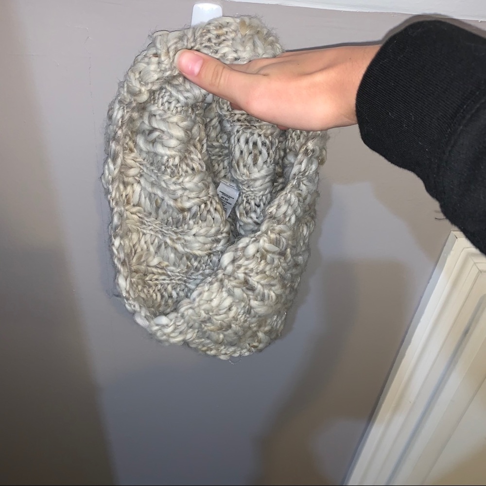 Neutral colored knitted scarf